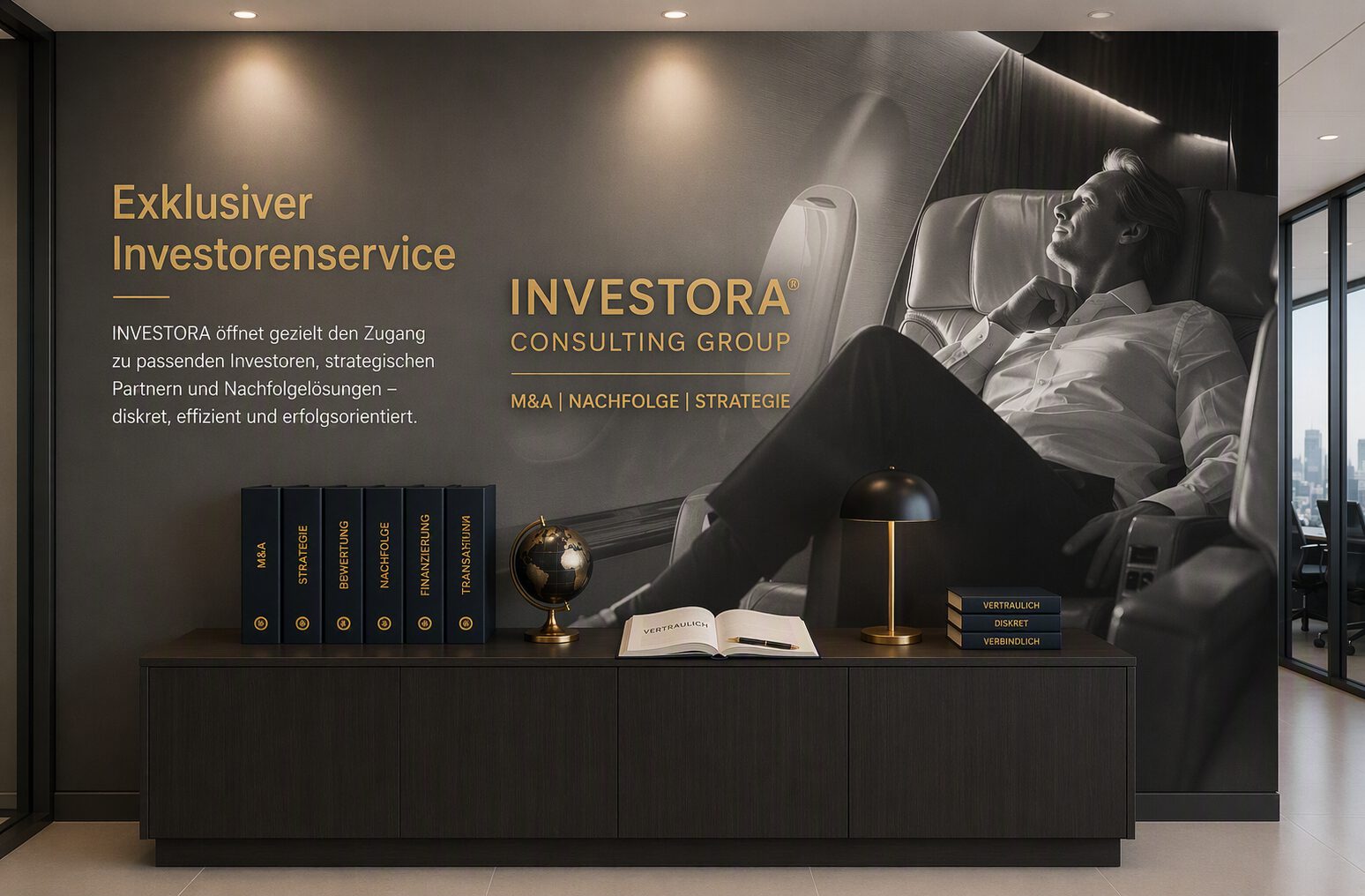 Ihr exklusiver Zugang zu Exzellenz – Investora VIP-Service INVESTORA hat sich einen Namen als einer der führender Verkäufer im Bereich des Firmenverkaufs gemacht und geht mit seinem exklusiven Investorenservice neue Wege. Unser VIP-Service hebt sich durch seine individuelle, maßgeschneiderte Betreuung ab und setzt Maßstäbe für Exklusivität und Qualität. INVESTORA bietet weit mehr als nur Standardlösungen. Unser Ansatz ist persönlich und zielgerichtet. Jede Betreuung wird auf die spezifischen Anforderungen unserer Investoren abgestimmt. Egal, ob es sich um private Besichtigungen, Sonderwünsche oder maßgeschneiderte Anfragen handelt – wir stehen Ihnen zur Seite, um Ihre Erwartungen nicht nur zu erfüllen, sondern zu übertreffen.